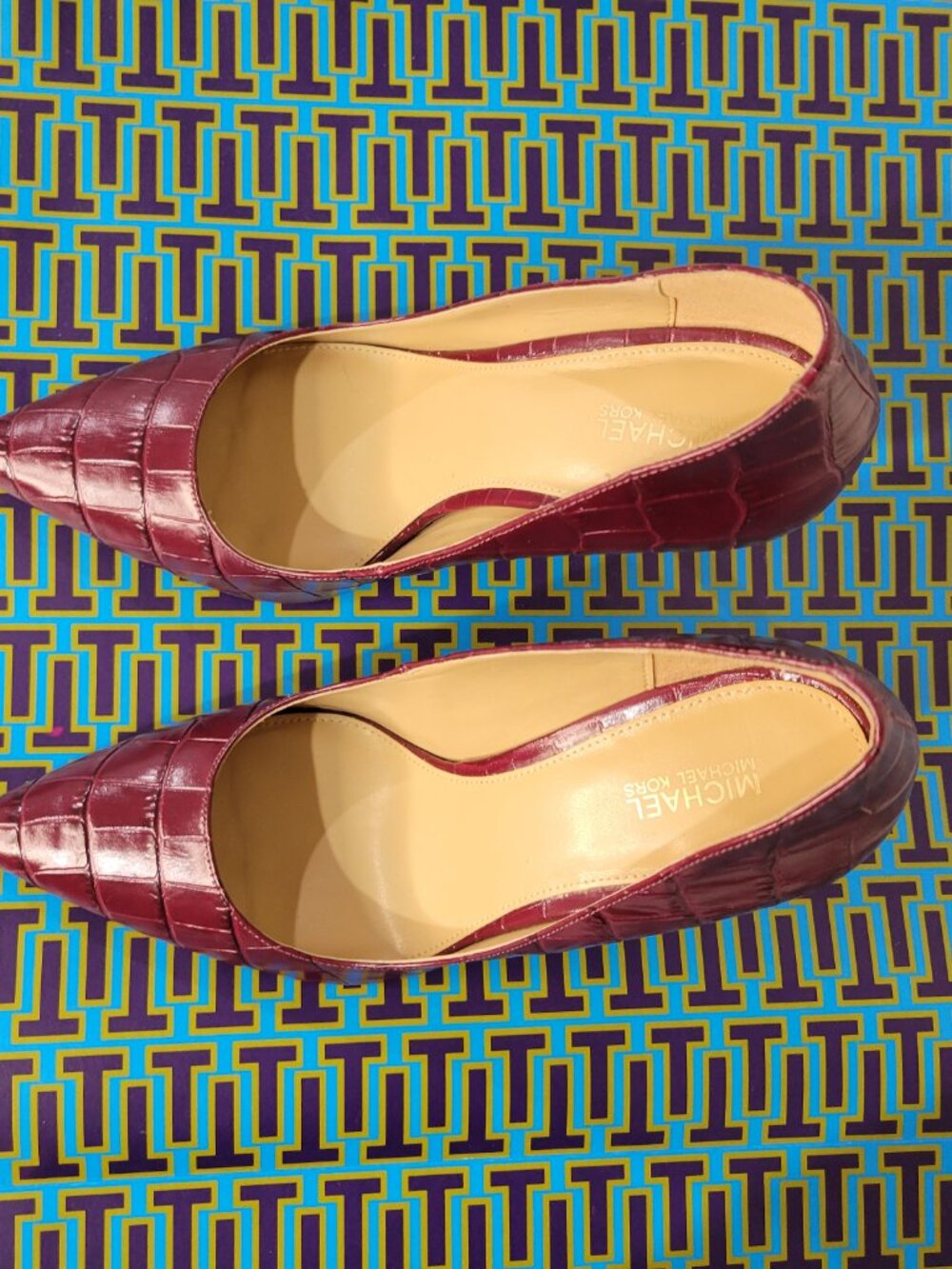 Michael Kors Leather Croc Stiletto Heels Burgundy Sz 8.5 EXCELLENT - Picture 5 of 12